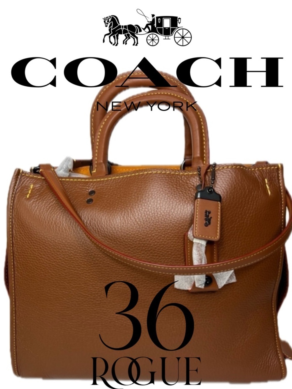 Coach LARGEST Rogue 36 Glovetanned Leather Top Handle Saddle Brown 54556 Bag
